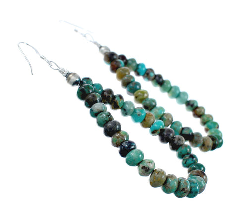 Navajo Turquoise Bead Sterling Silver Hook Dangle Earrings AX129504